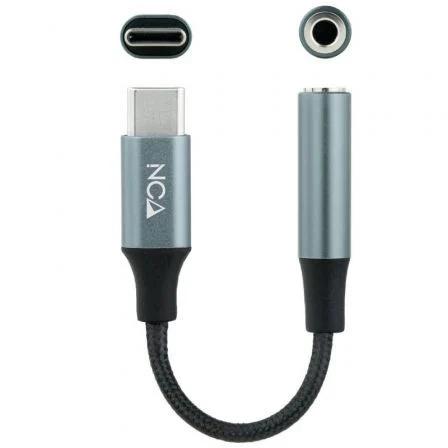 Nanocable Adaptador de Audio USB-C Macho a Jack 3.5 mm Hembra, 11 cm, Negro/Gris